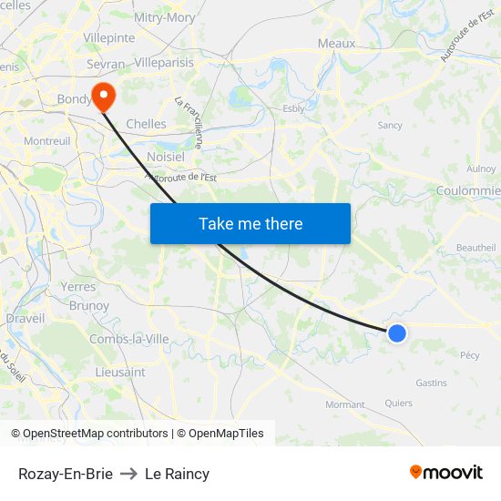 Rozay-En-Brie to Le Raincy map