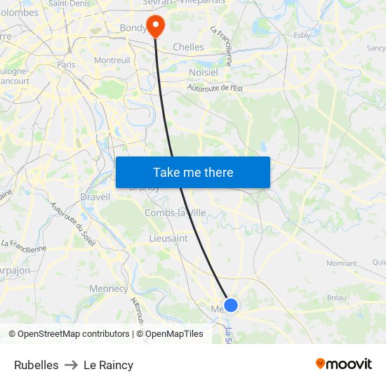 Rubelles to Le Raincy map