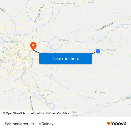 Sablonnieres to Le Raincy map