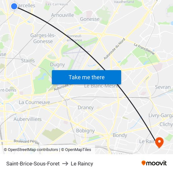 Saint-Brice-Sous-Foret to Le Raincy map