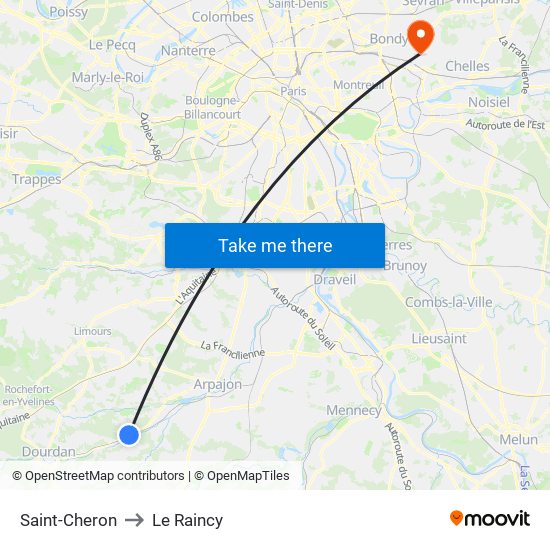 Saint-Cheron to Le Raincy map