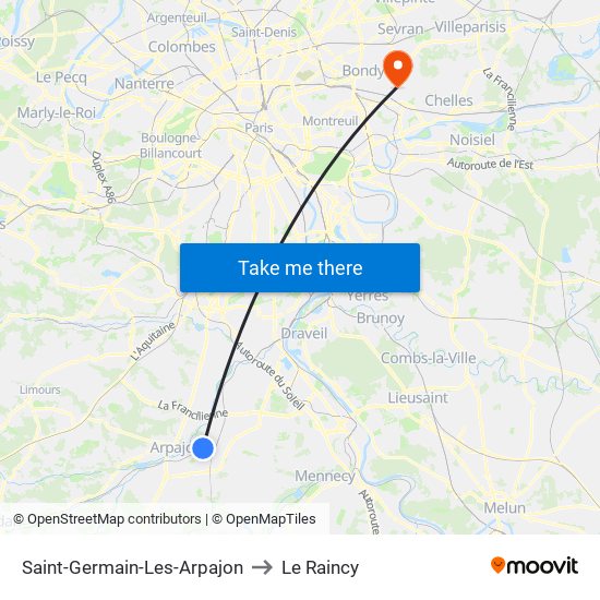 Saint-Germain-Les-Arpajon to Le Raincy map