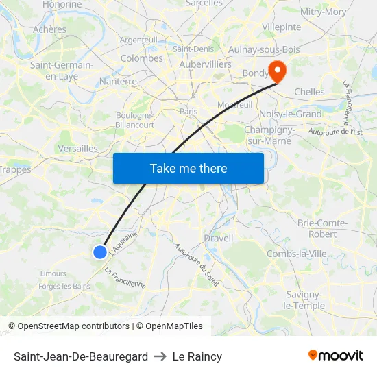 Saint-Jean-De-Beauregard to Le Raincy map