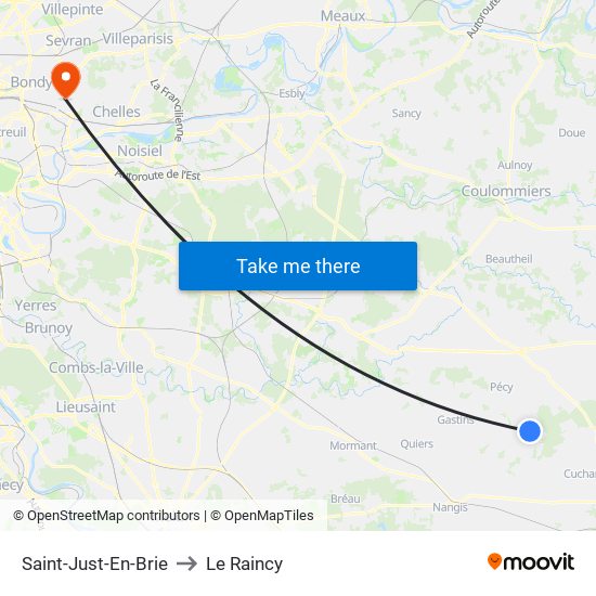 Saint-Just-En-Brie to Le Raincy map