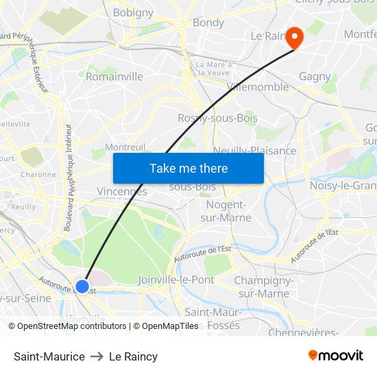 Saint-Maurice to Le Raincy map