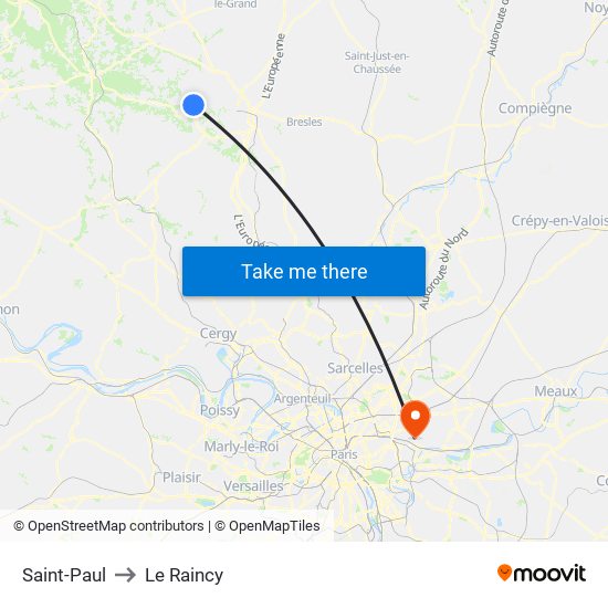 Saint-Paul to Le Raincy map