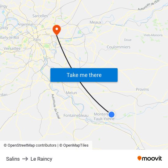 Salins to Le Raincy map