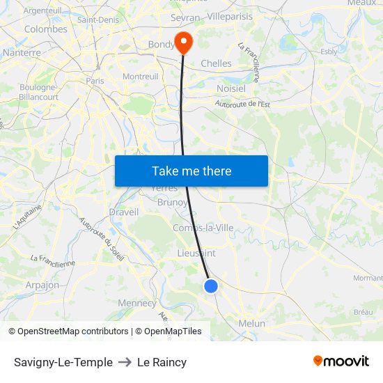 Savigny-Le-Temple to Le Raincy map