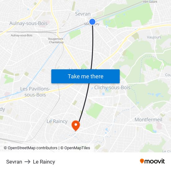 Sevran to Le Raincy map