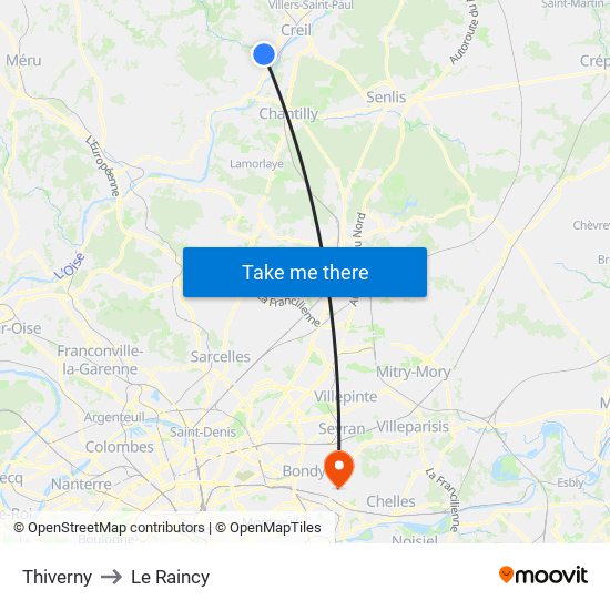 Thiverny to Le Raincy map