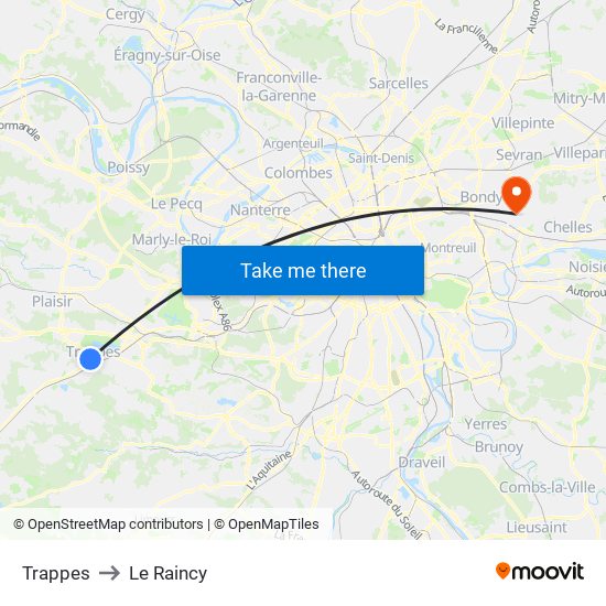 Trappes to Le Raincy map