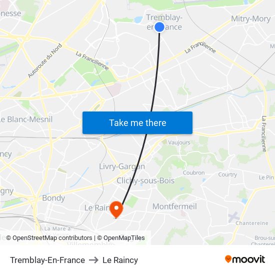 Tremblay-En-France to Le Raincy map