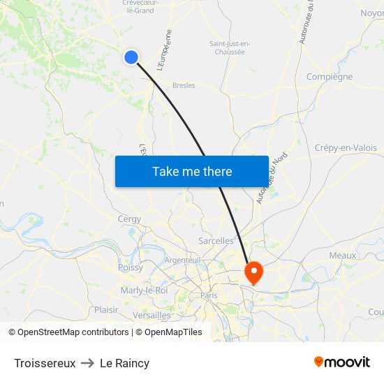 Troissereux to Le Raincy map