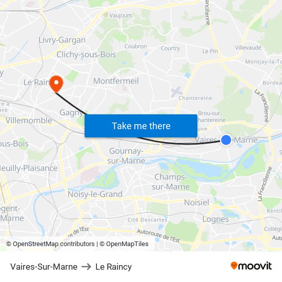 Vaires-Sur-Marne to Le Raincy map