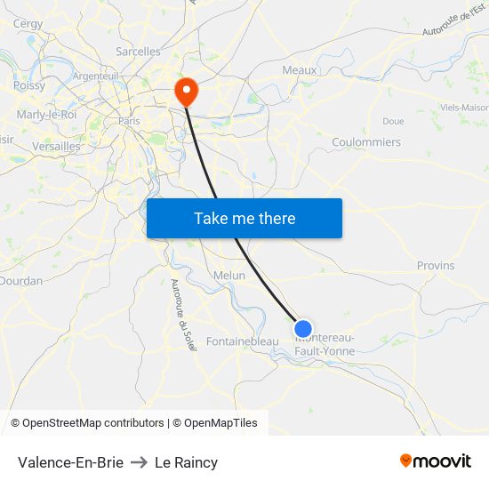 Valence-En-Brie to Le Raincy map