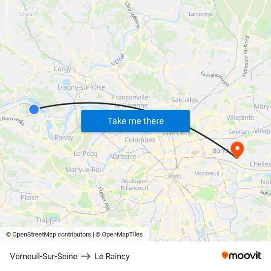 Verneuil-Sur-Seine to Le Raincy map