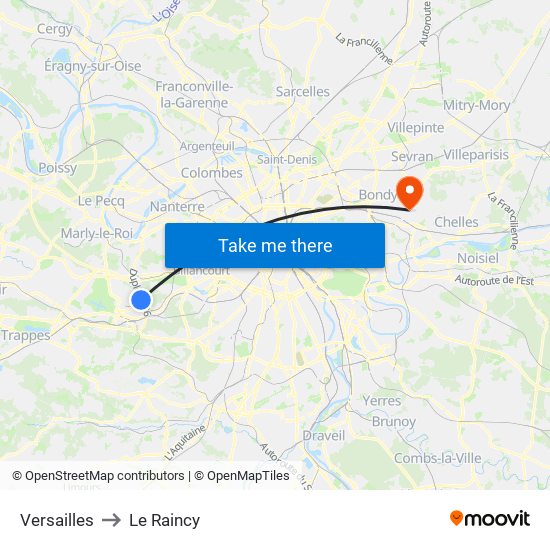 Versailles to Le Raincy map