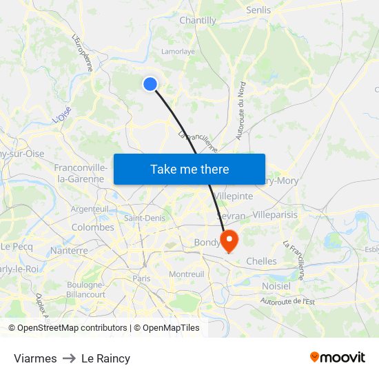 Viarmes to Le Raincy map