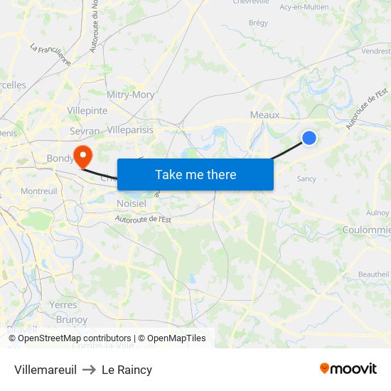 Villemareuil to Le Raincy map