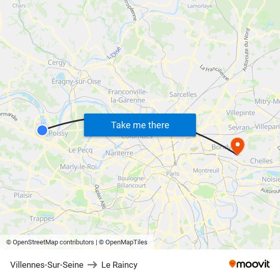 Villennes-Sur-Seine to Le Raincy map