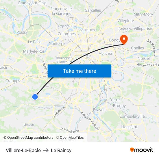 Villiers-Le-Bacle to Le Raincy map