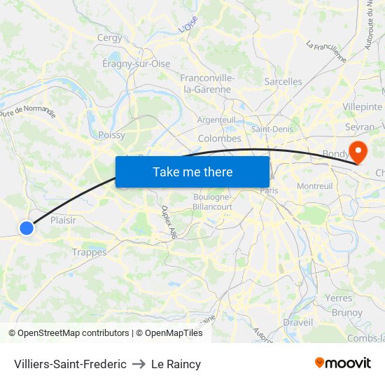 Villiers-Saint-Frederic to Le Raincy map