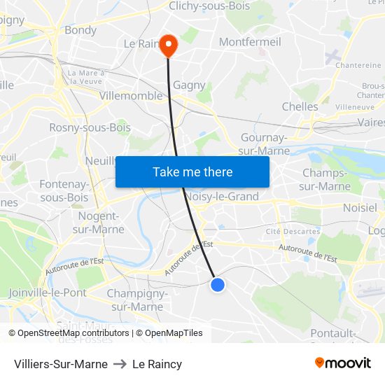 Villiers-Sur-Marne to Le Raincy map