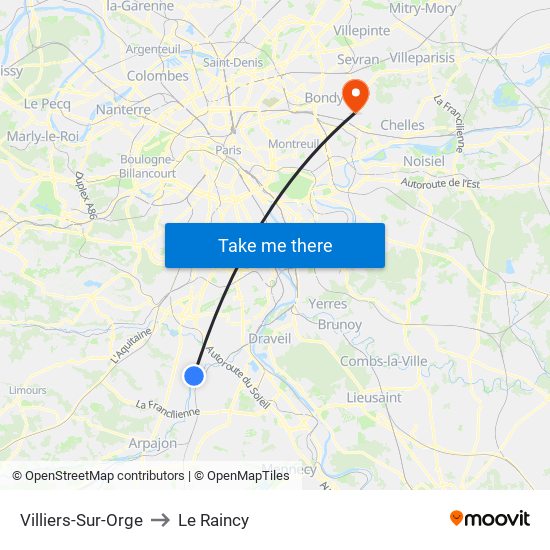 Villiers-Sur-Orge to Le Raincy map