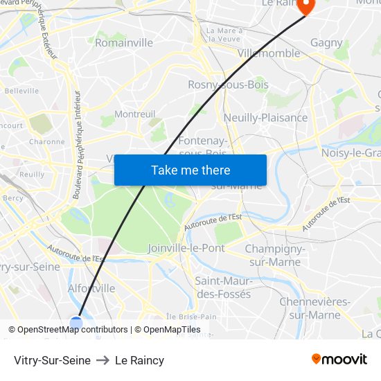 Vitry-Sur-Seine to Le Raincy map