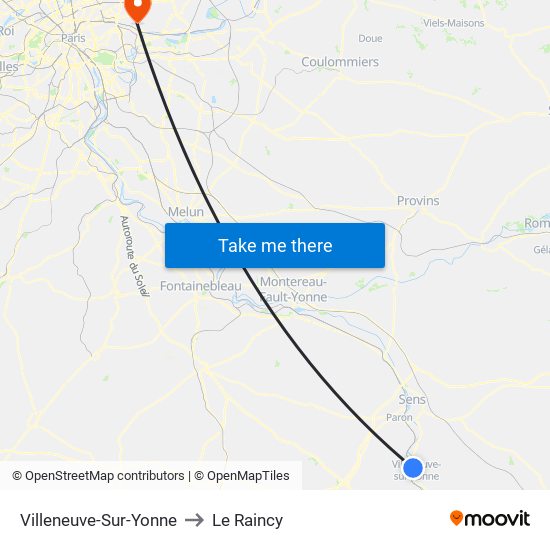 Villeneuve-Sur-Yonne to Le Raincy map