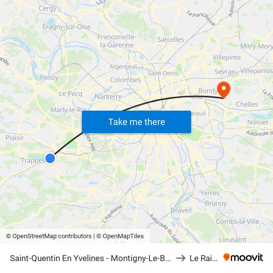 Saint-Quentin En Yvelines - Montigny-Le-Bretonneux to Le Raincy map