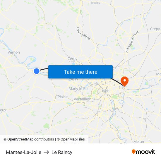 Mantes-La-Jolie to Le Raincy map