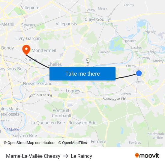 Marne-La-Vallée Chessy to Le Raincy map