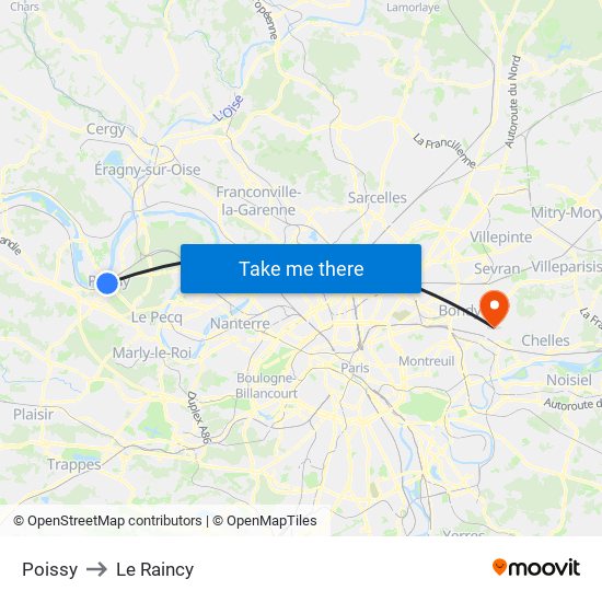 Poissy to Le Raincy map