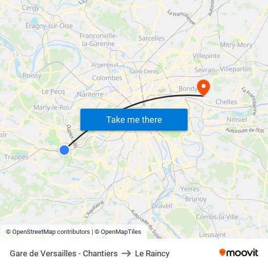 Gare de Versailles - Chantiers to Le Raincy map