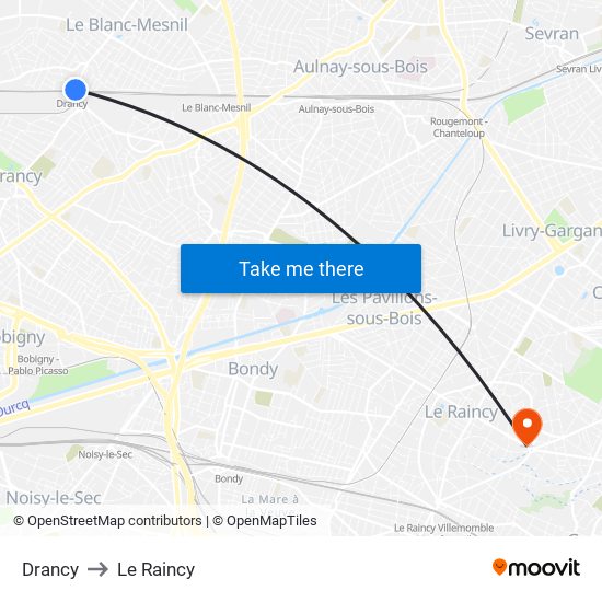 Drancy to Le Raincy map