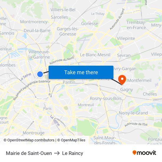 Mairie de Saint-Ouen to Le Raincy map