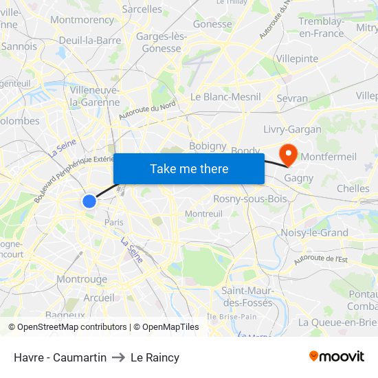 Havre - Caumartin to Le Raincy map