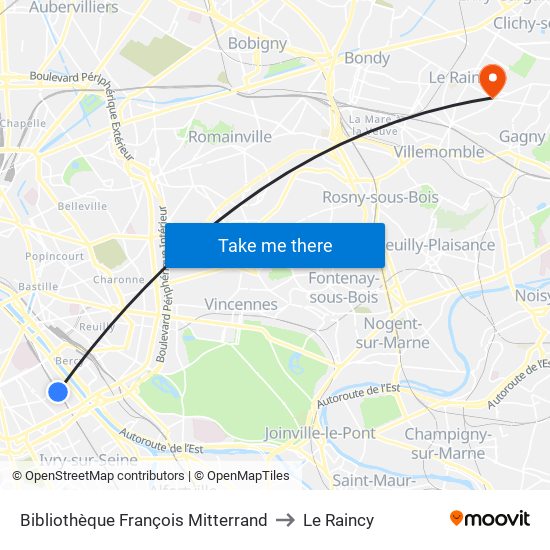 Bibliothèque François Mitterrand to Le Raincy map