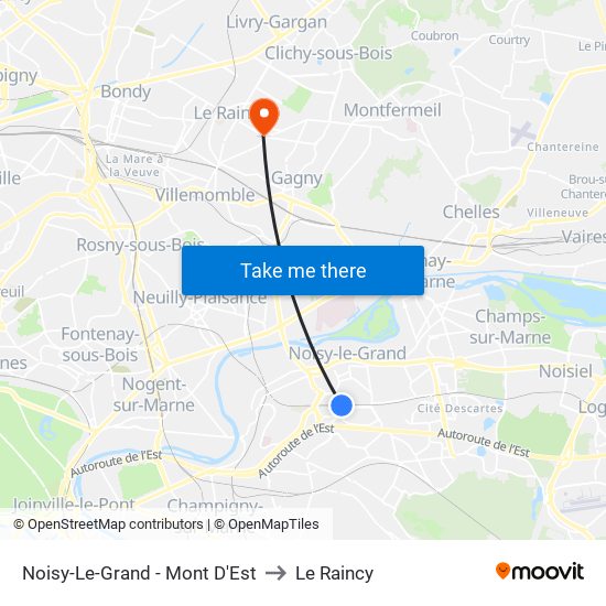 Noisy-Le-Grand - Mont D'Est to Le Raincy map