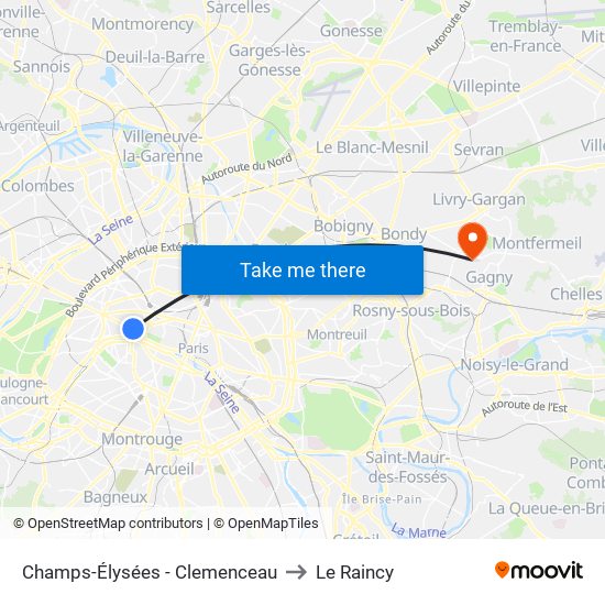 Champs-Élysées - Clemenceau to Le Raincy map