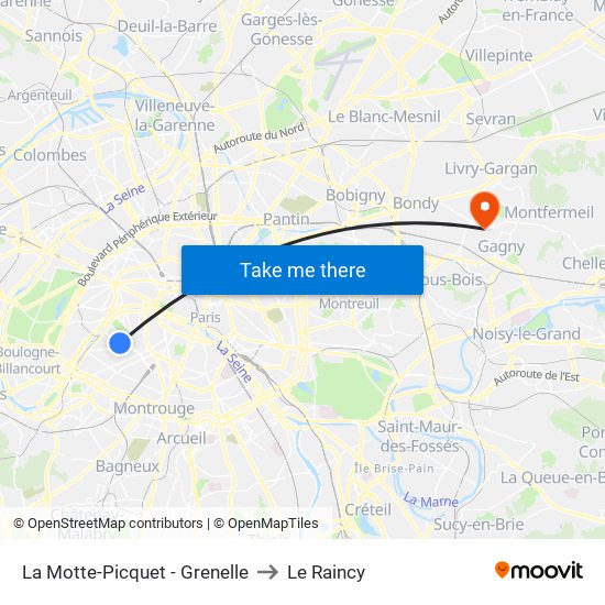La Motte-Picquet - Grenelle to Le Raincy map