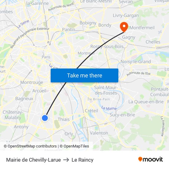 Mairie de Chevilly-Larue to Le Raincy map