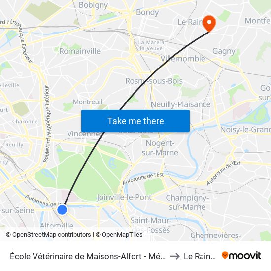 École Vétérinaire de Maisons-Alfort - Métro to Le Raincy map