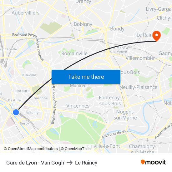 Gare de Lyon - Van Gogh to Le Raincy map