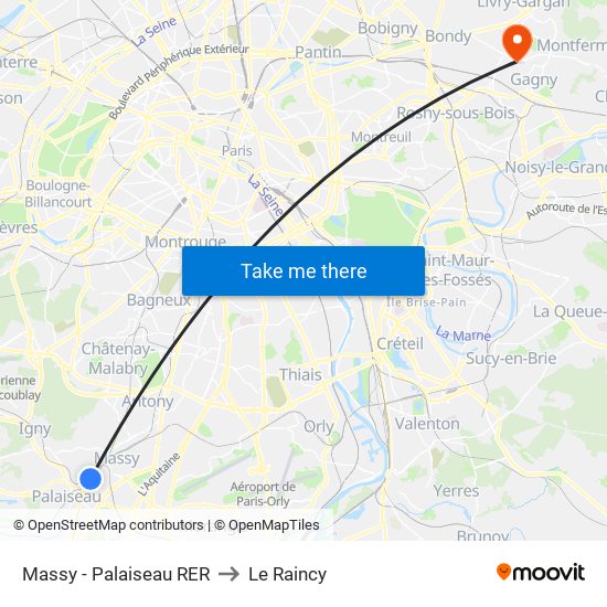 Massy - Palaiseau RER to Le Raincy map