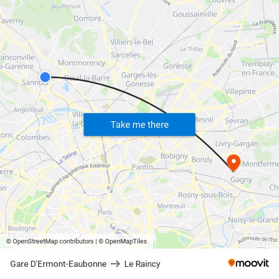 Gare D'Ermont-Eaubonne to Le Raincy map