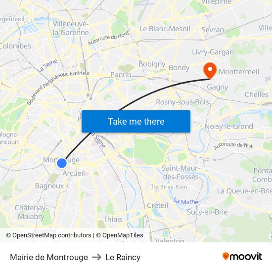 Mairie de Montrouge to Le Raincy map