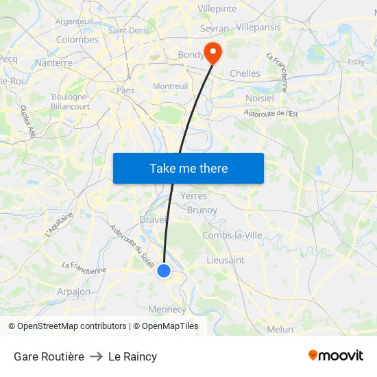 Gare Routière to Le Raincy map