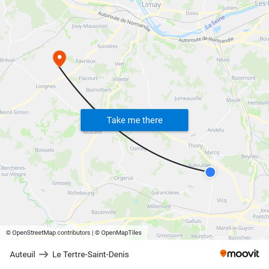 Auteuil to Le Tertre-Saint-Denis map